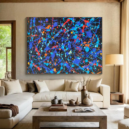 Cool Abstract Paintings Multicolor Splatter Abstract Art on Black PT453