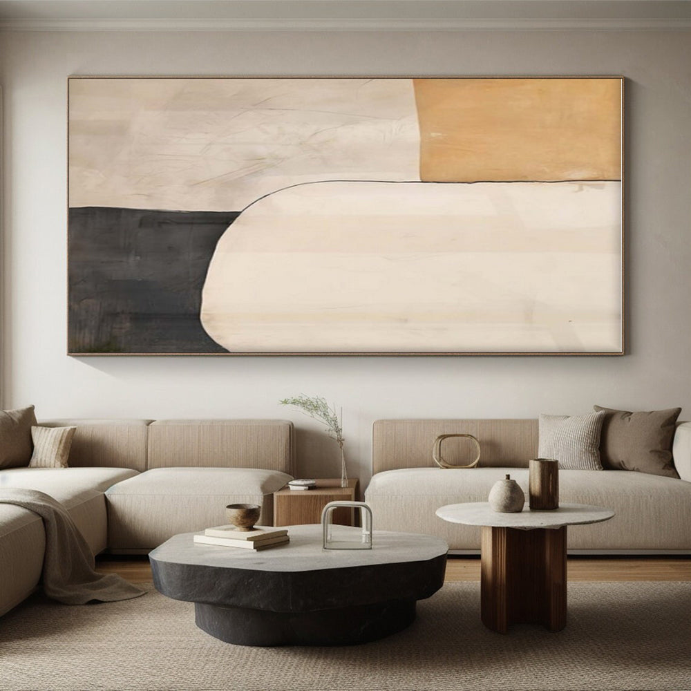Large Size Beige, Black, and Brown Abstract Art PT668