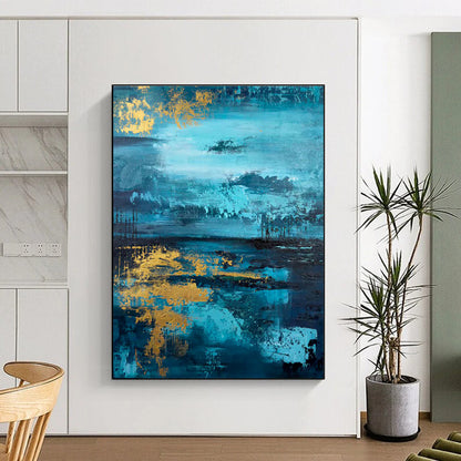 Hand Painted Art Teal Gold Abstract Landscape Acrylic Painting PT451