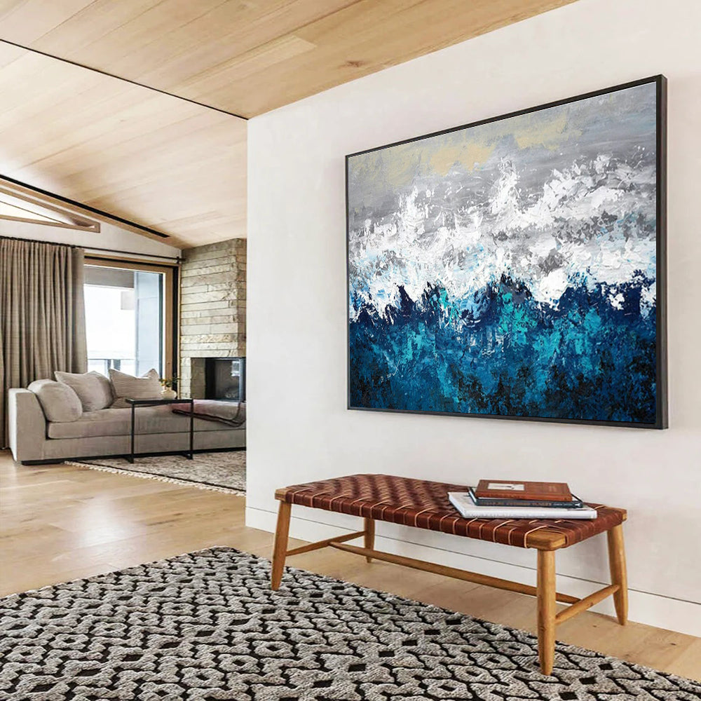 Paintings For House Blue, White, and Gray Textured Abstract Seaside Art HPS370