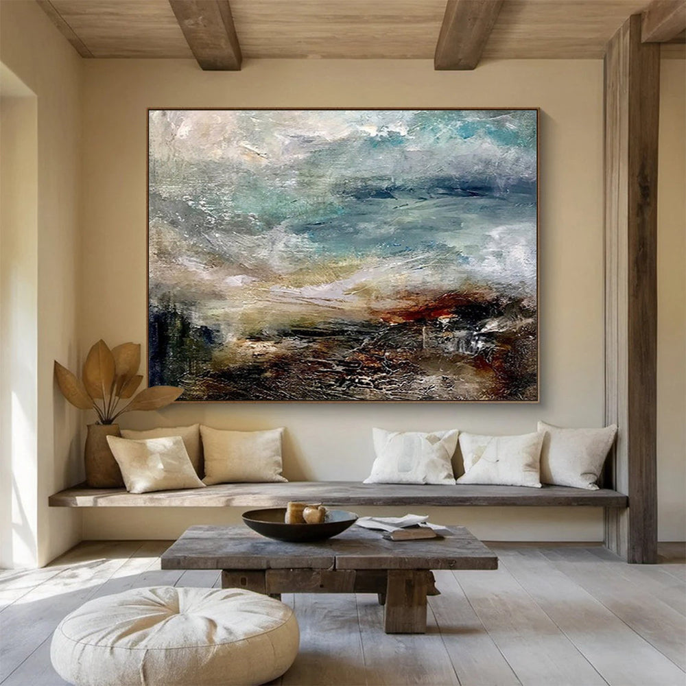 Large Size Blue, Beige & Brown Abstract Landscape Art HPS174