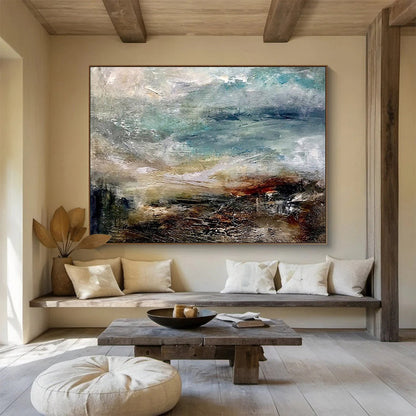 Large Size Blue, Beige & Brown Abstract Landscape Art HPS174