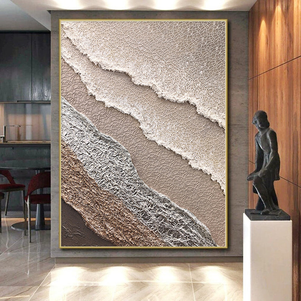 Handmade Art with Layered Beige, Gray, and Brown Textures, Oversized Abstract Wall Art PT009