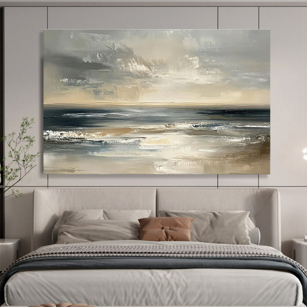 Buy Abstract Art Online Gray, Beige, and Black Textured Seaside Abstract Art HPS319