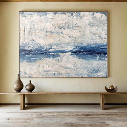 Large Size Blue & White Textured Abstract Sea Art HPS145