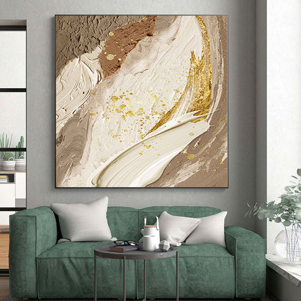 Hand Painting Beige, Brown & Gold Textured Abstract Painting On Canvas PT072