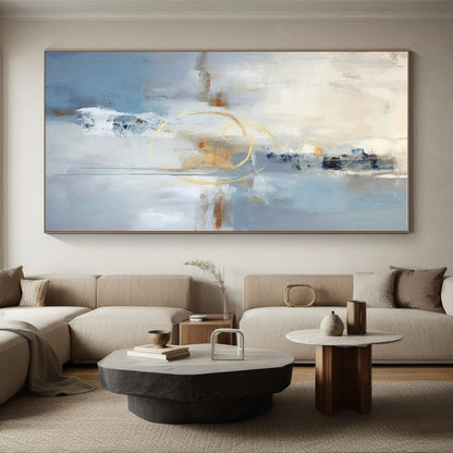 Acrylic Modern Art Paintings Blue, Beige, and Gold Abstract Art PT752