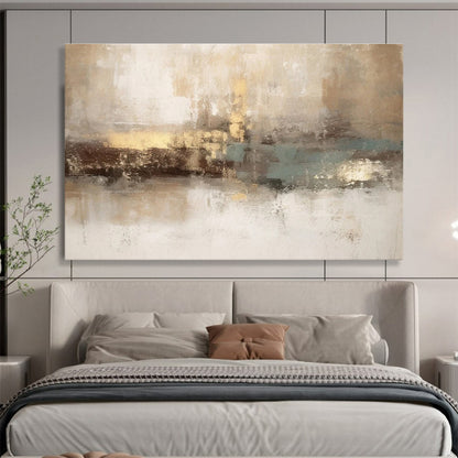 Hand-Painted Beige, Gold & Teal Abstract Textured Art HPS201
