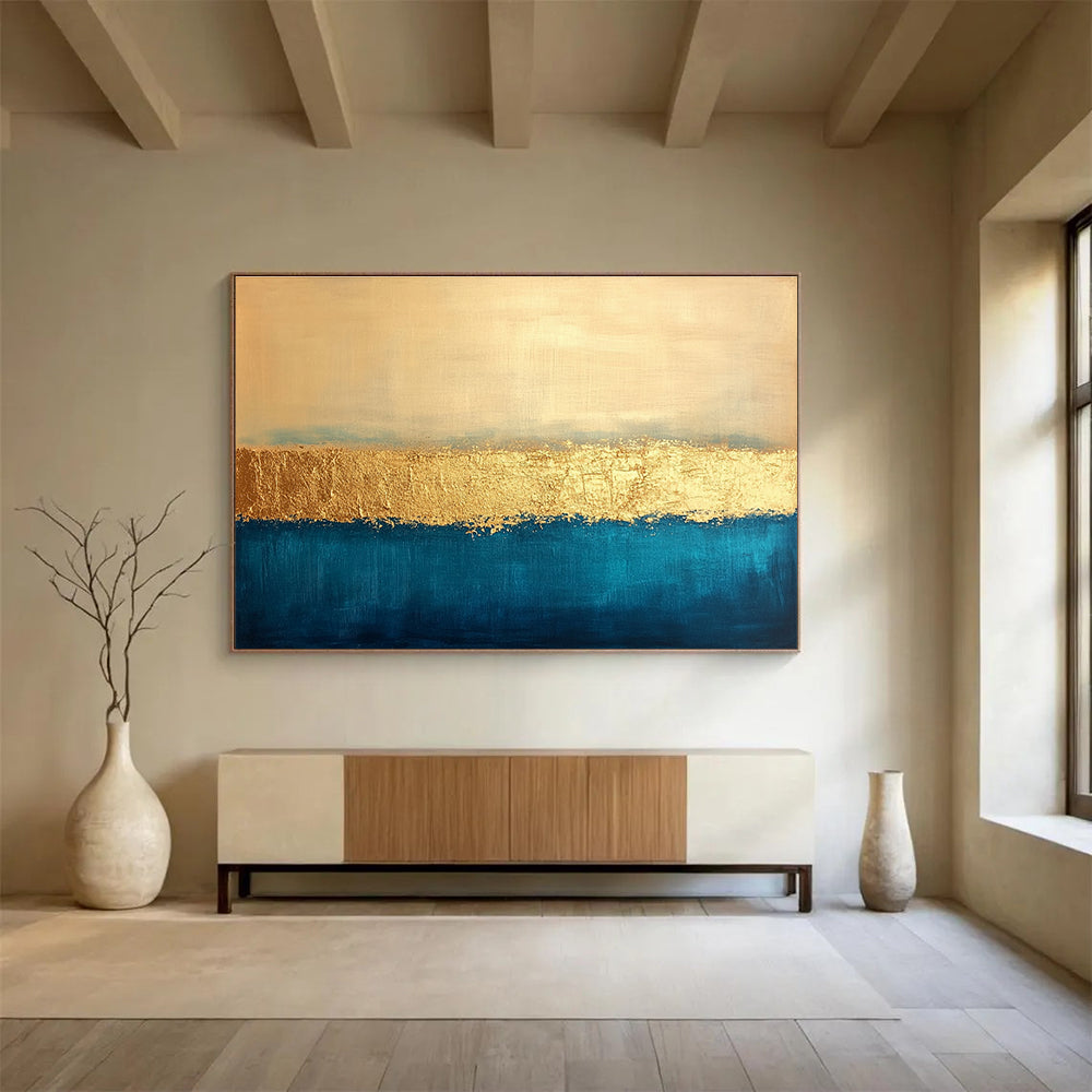 Paintings For House Gold, Beige & Teal Textured Abstract Painting HPS270