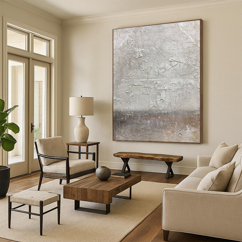 48x60 Gray & Brown Textured Abstract Painting On Canvas PT076