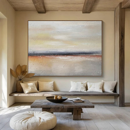 Large Contemporary Wall Art Beige, Gray & Orange Abstract Landscape Art HPS178