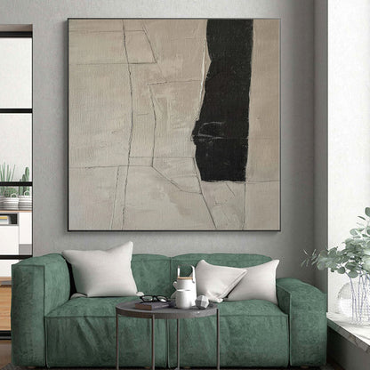 48x60 Black & Beige Geometric Abstract Painting On Canvas PT027