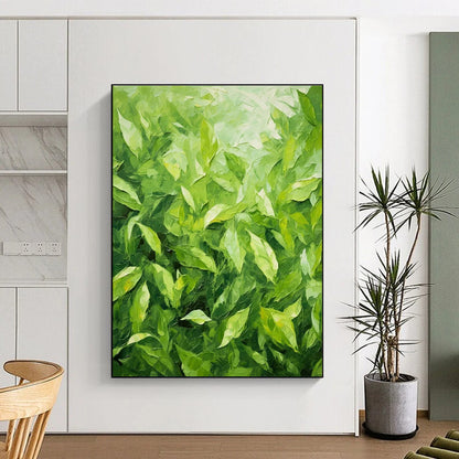 Hand Painted Art Green Leafy Textured Impressionistic Oil Painting PT341