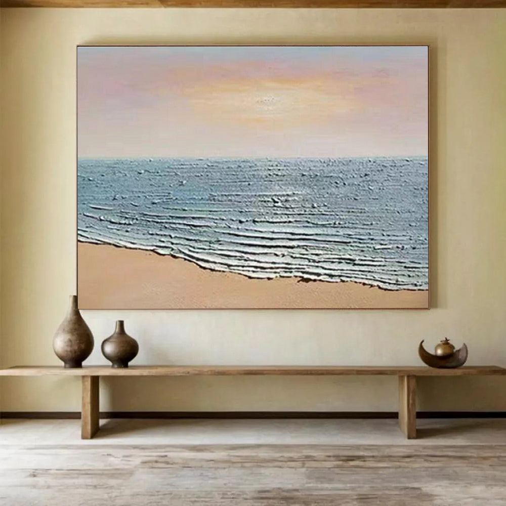 Hand-Painted Pink & Blue Coastal Sunset Abstract Acrylic Painting HPS221