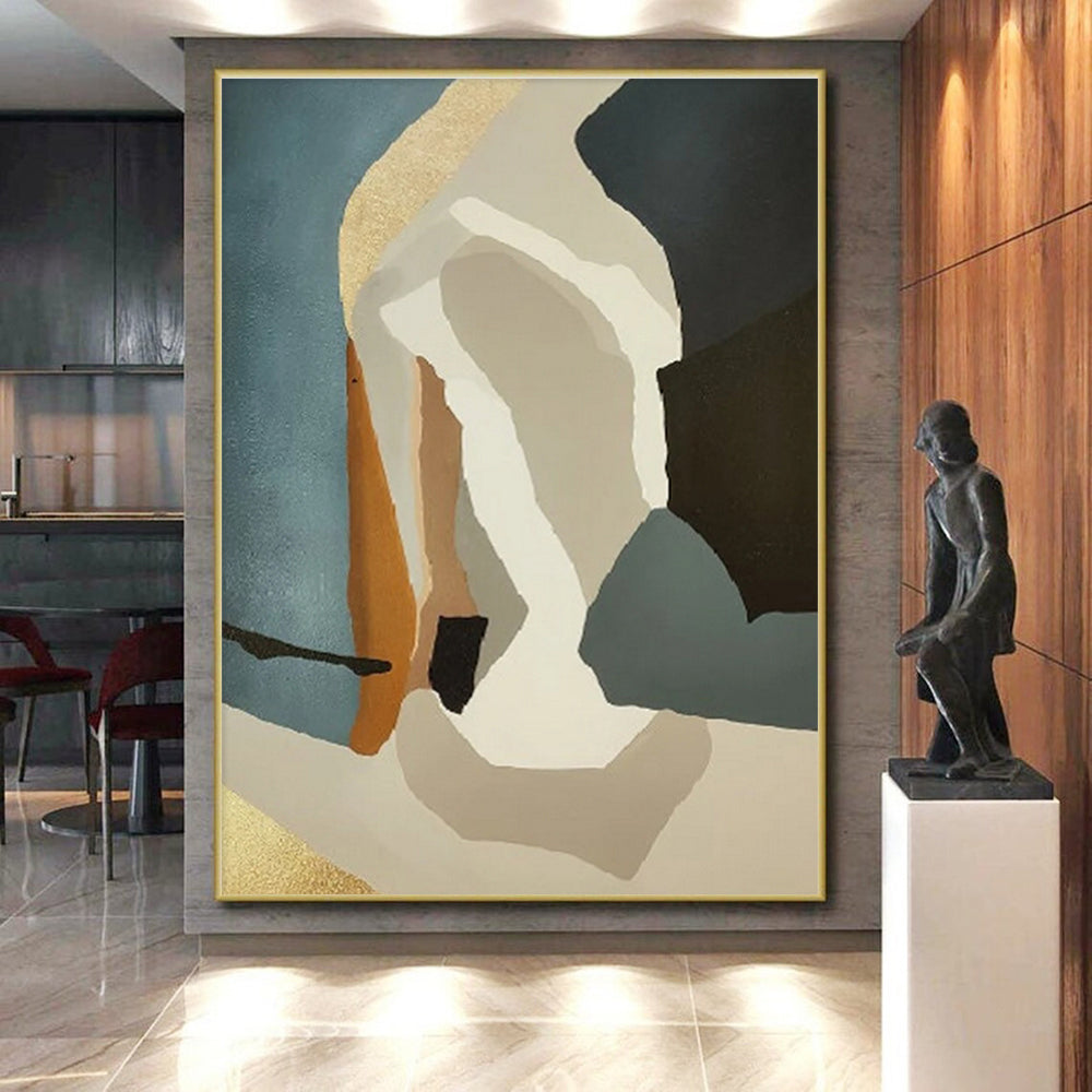 Handmade Art Multicolor Geometric Abstract Art with Gold Accents PT376