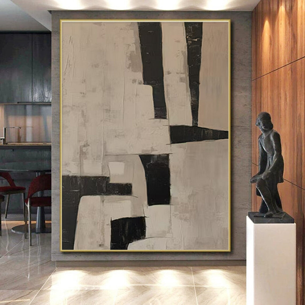 Minimalist Canvas Art Black and Beige Geometric Abstract Art PT634