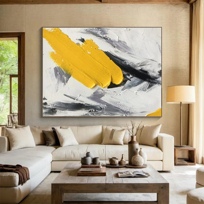 Large Contemporary Wall Art Yellow, Black, and White Textured Abstract Art HPS336