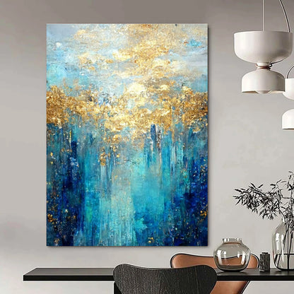 Oversized Abstract Wall Art Blue, Teal, and Gold Abstract Landscape Painting DPS444