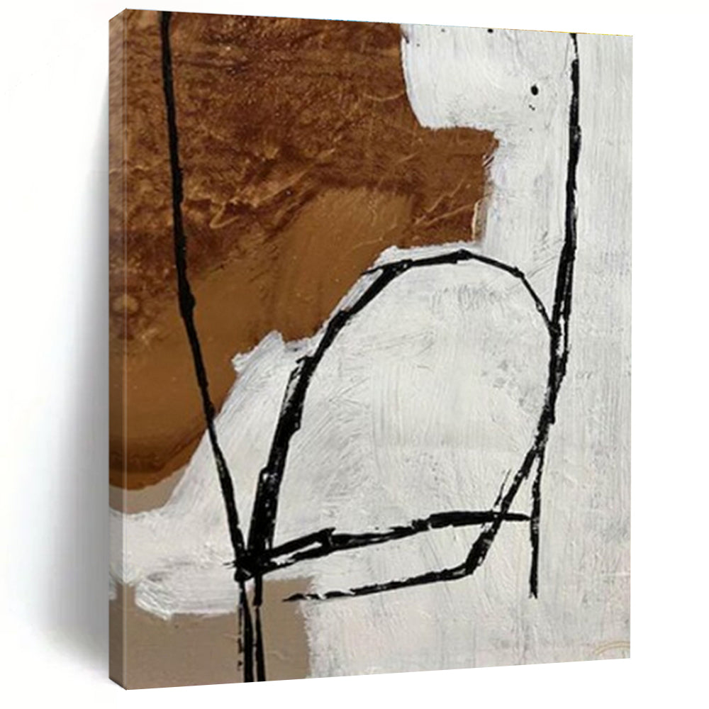 Handmade Art Black, White, and Brown Linear Abstract Art PT687