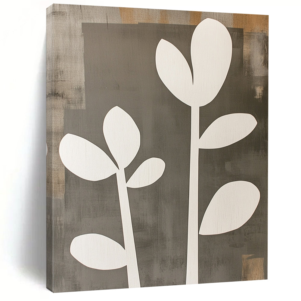 Wall Decor Abstract Paintings Large, Gray White Minimalist Plant Abstract Art PT136