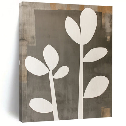 Wall Decor Abstract Paintings Large, Gray White Minimalist Plant Abstract Art PT136