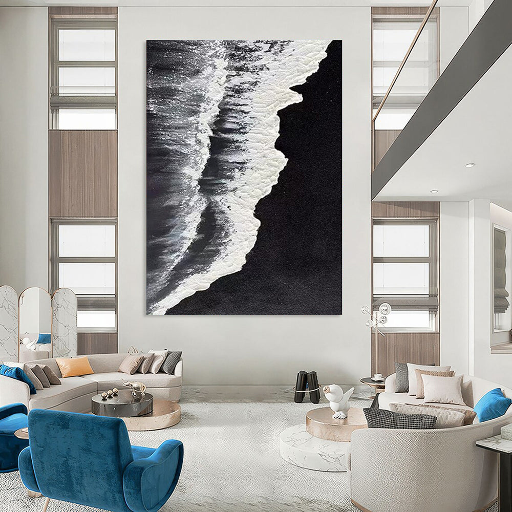 Minimalist Canvas Art Black and White Wave Abstract Sea Painting DPS418
