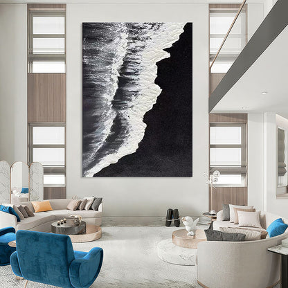 Minimalist Canvas Art Black and White Wave Abstract Sea Painting DPS418
