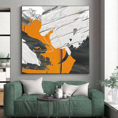 Large Painting In Living Room Orange, Gray & Black Textured Abstract Painting On Canvas PT090