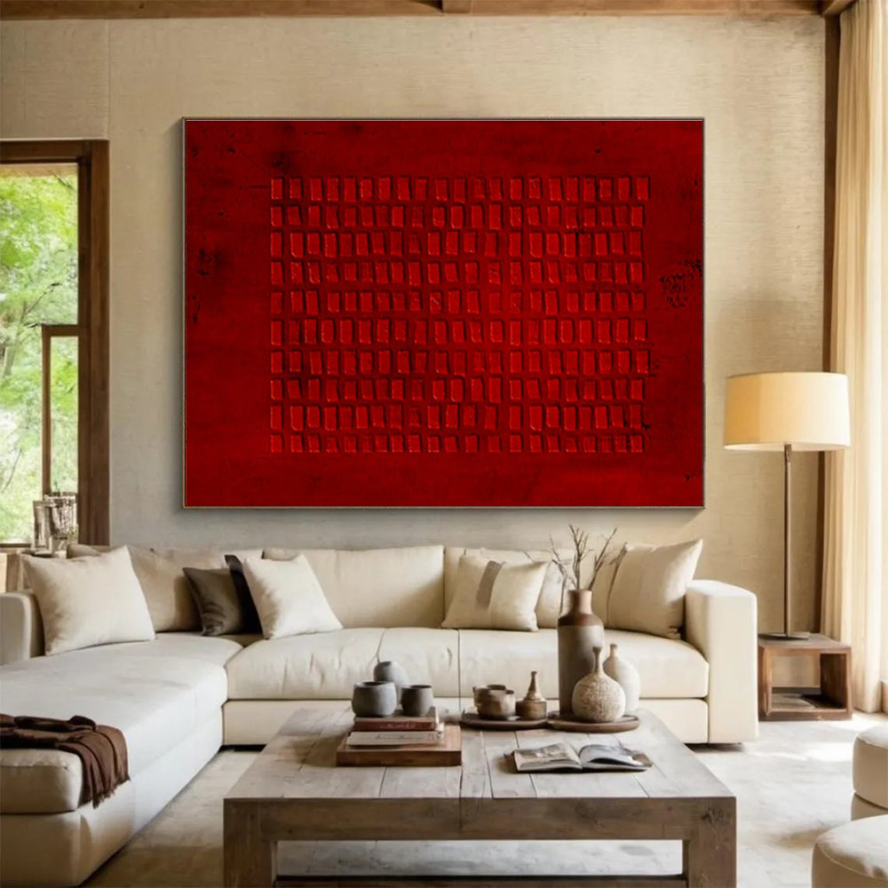 Gaint Canvas Art Red Textured Geometric Abstract Art HPS382