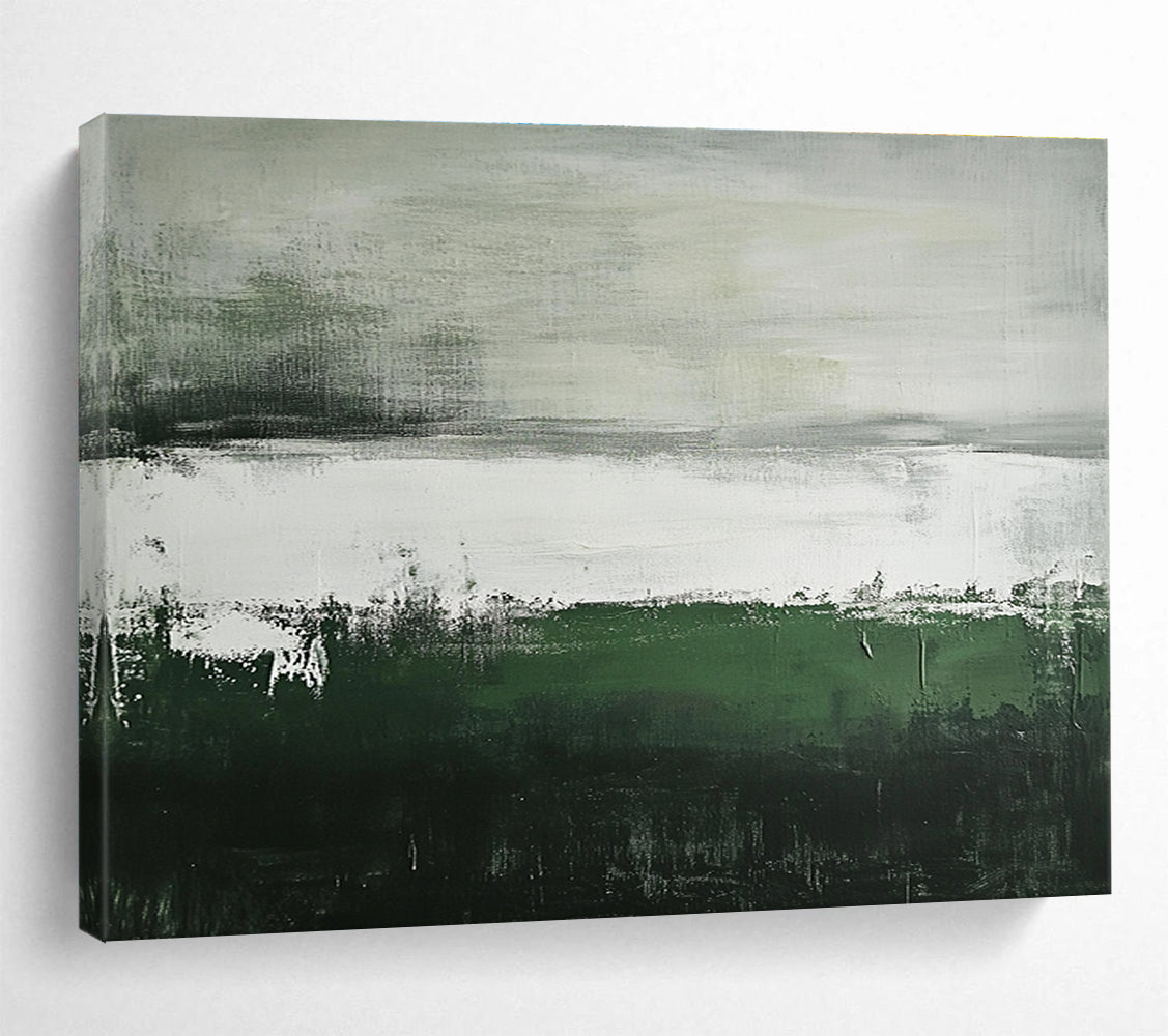 Hand Painted Art Green, Gray & White Textured Landscape Abstract Painting HPS297