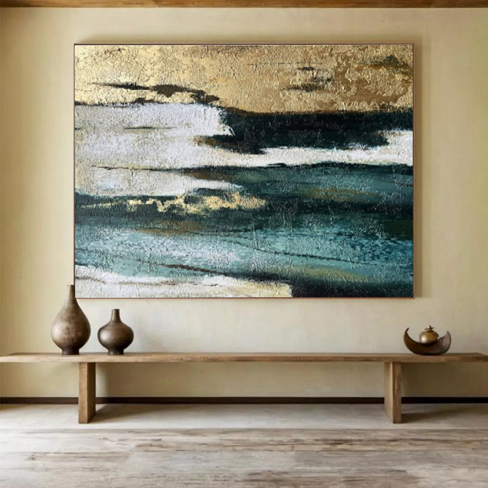 Buy Abstract Art Online Gold, Teal, and Black Textured Abstract Art HPS379