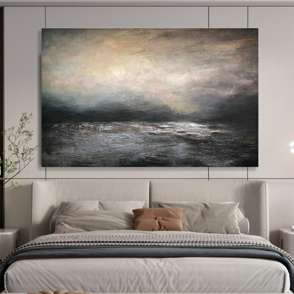 Hand Painting Gray & Black Moody Sea Abstract Art HPS142