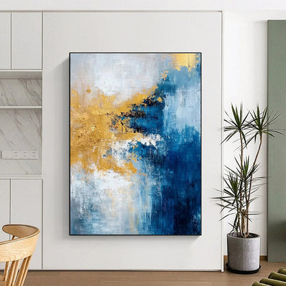 Acrylic Modern Art Paintings Blue, Gold, and White Abstract Art PT654