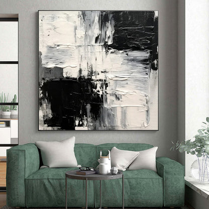 Minimalist Canvas Art Black, White, and Gray Textured Abstract Art PT733