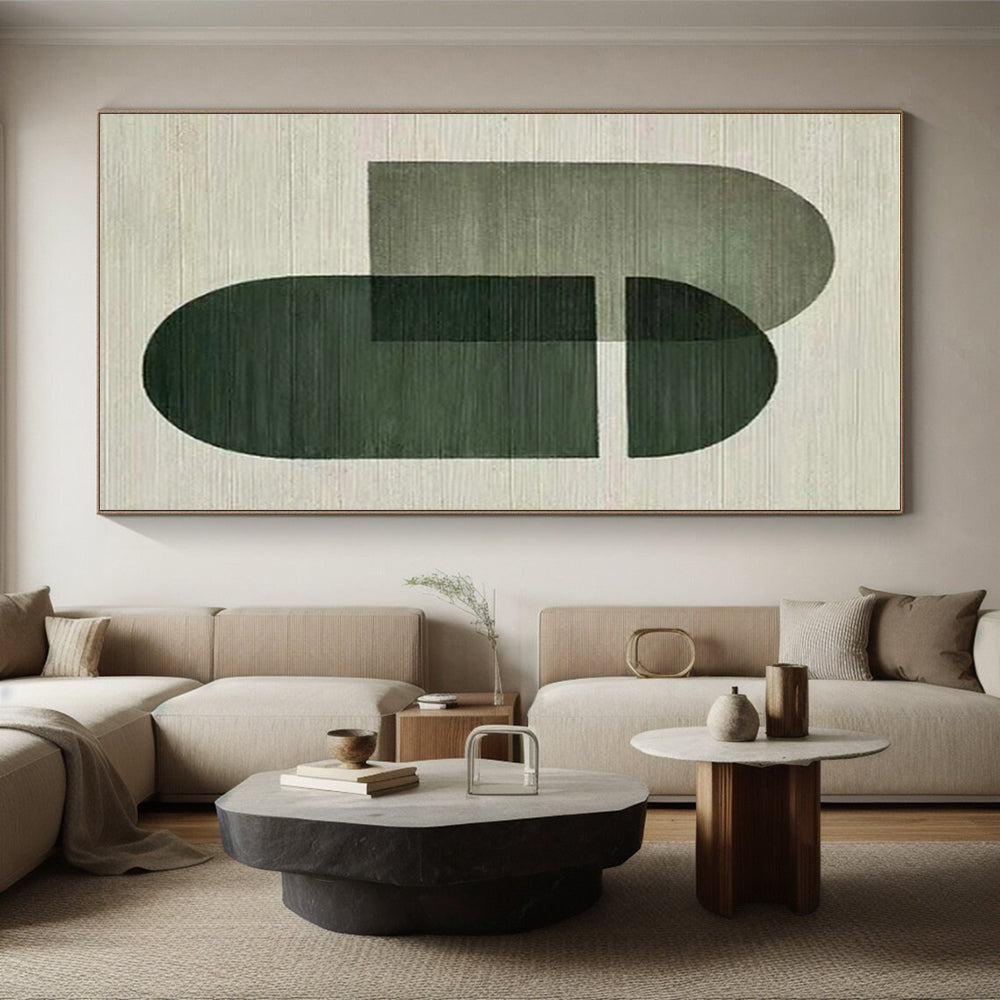 Handmade Art Green and Gray Abstract Geometric Forms, Oversized Abstract Wall Art PT514