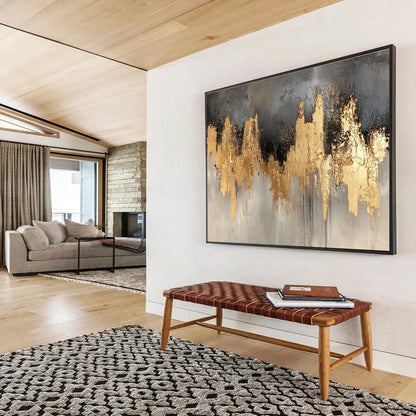 Large Contemporary Wall Art Gold, Gray & Black Textured Abstract Painting HPS296