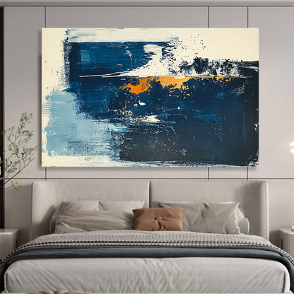 Large Painting In Living Room Blue, Orange, and White Abstract Expressionist Art HPS325
