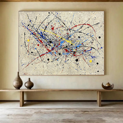 Hand-Painted Multicolor (Red, Blue, Yellow, Black) Splatter Abstract Acrylic Painting HPS251