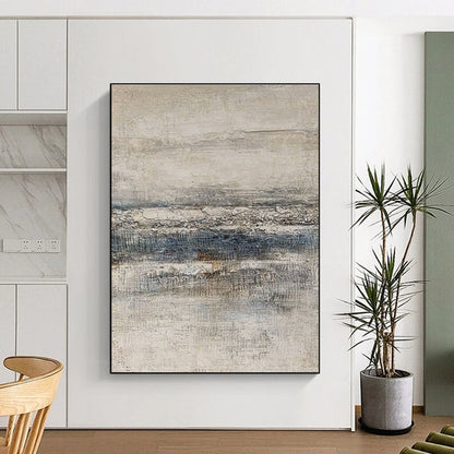 Huge Size Beige & Blue Textured Abstract Landscape, Large Contemporary Wall Art DPS488