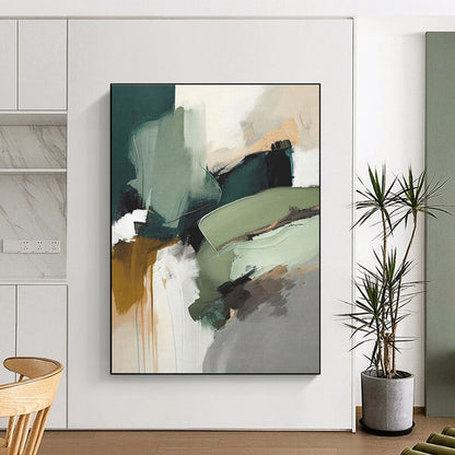 Modern Art Acrylic - Green, Brown & Gray Abstract Landscape-Inspired Art PT577