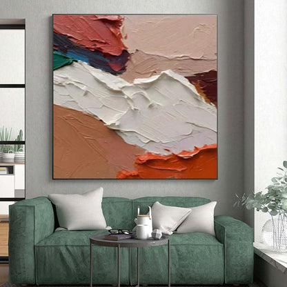 Acrylic Modern Art Paintings in Beige, White, Coral, and Brown Textural Abstract Shapes PT254