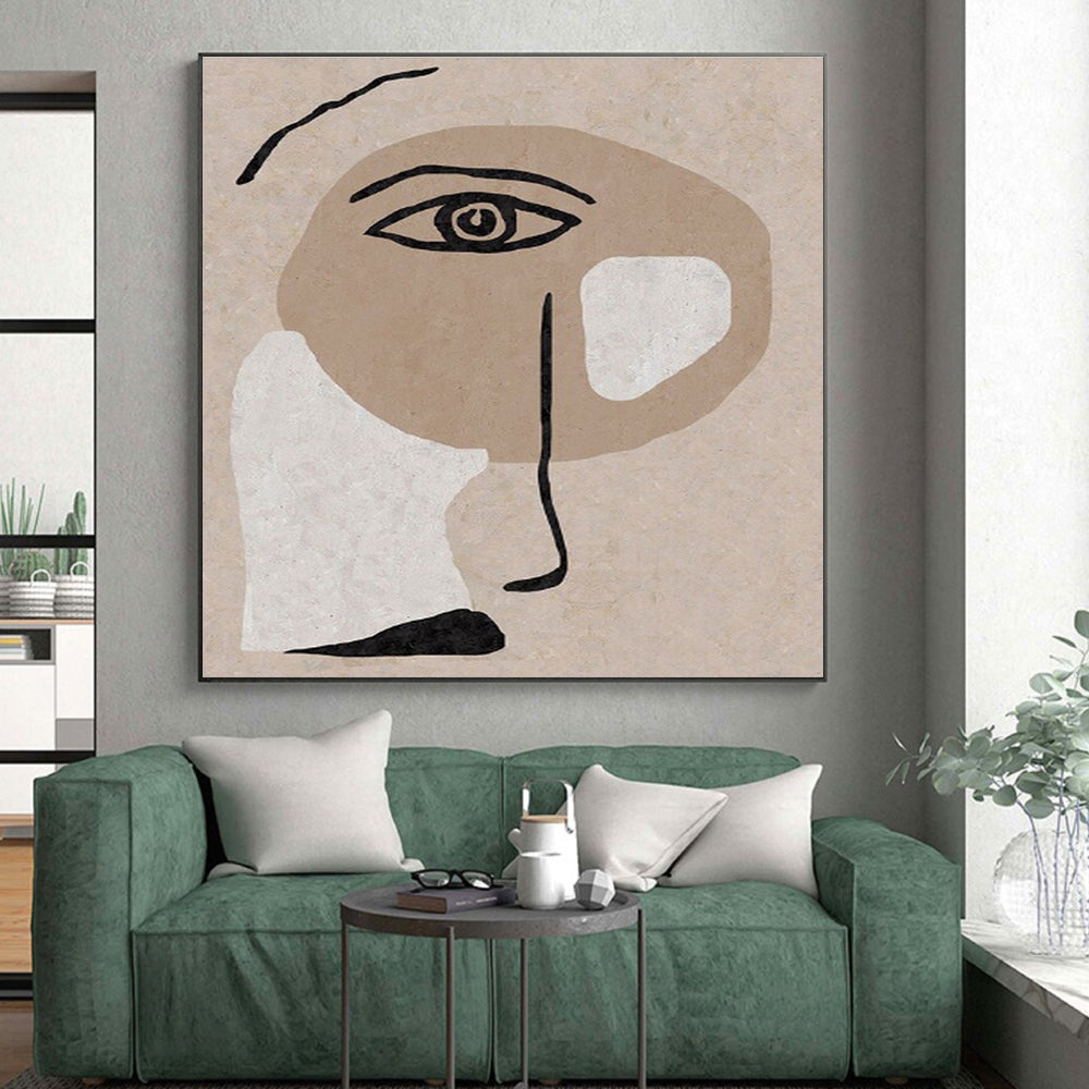 Unique Abstract Art Beige, Black, and White Facial Abstract Art PT702