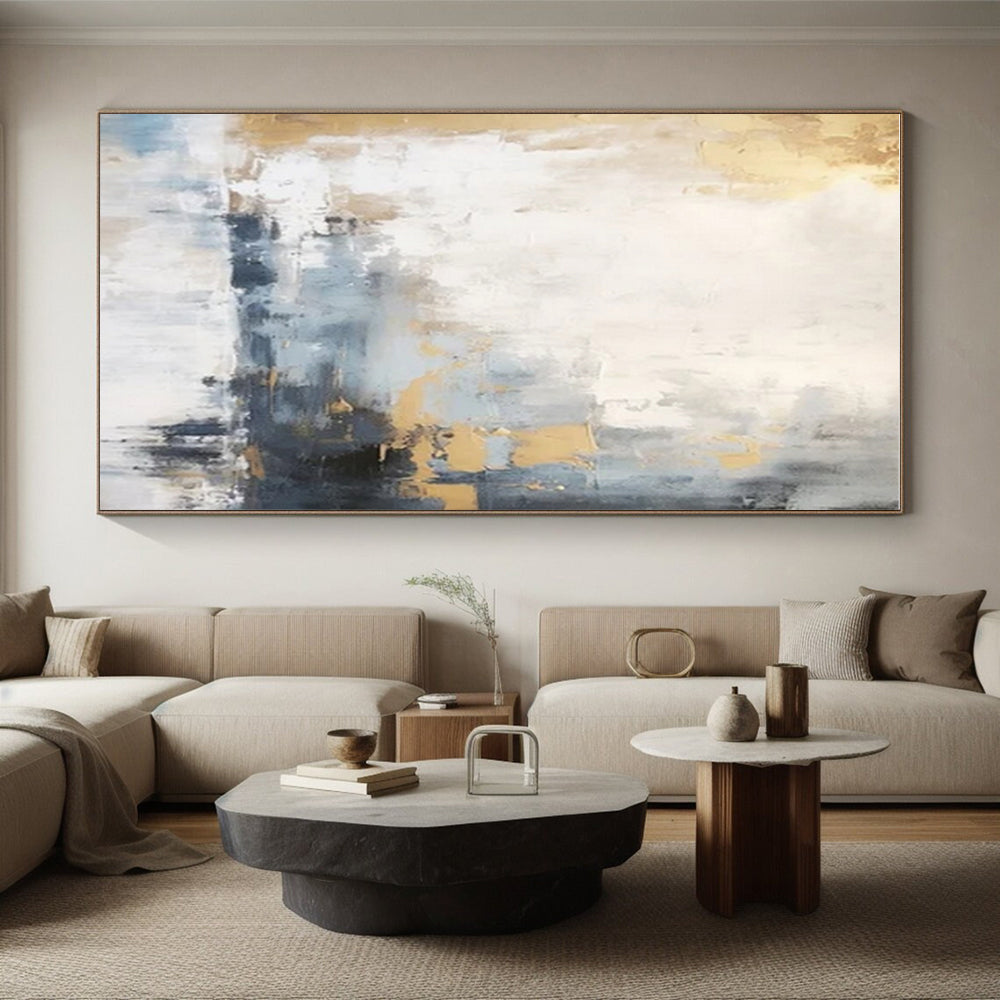 Large Size Gold, Gray, and White Textured Abstract Art PT753