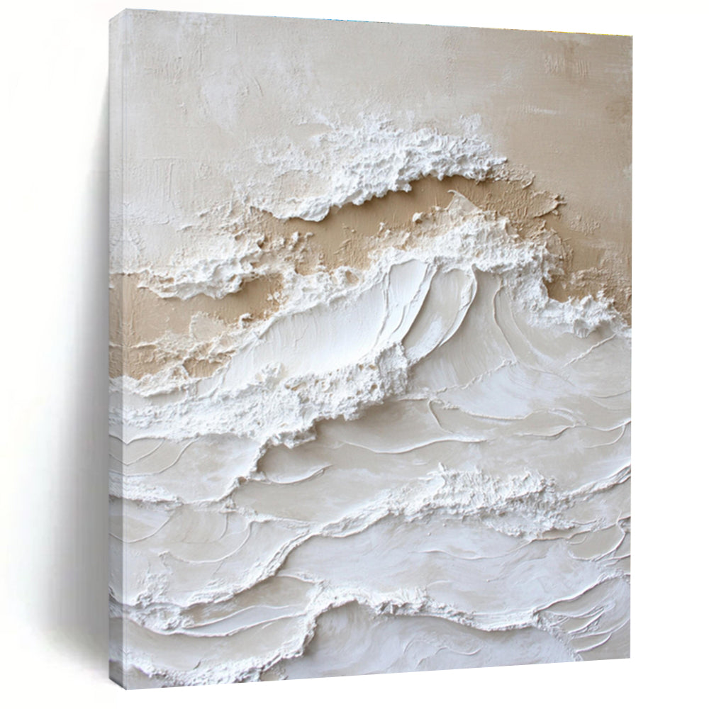 Oversized Abstract Wall Art Beige White Textured Wave Acrylic Art PT450