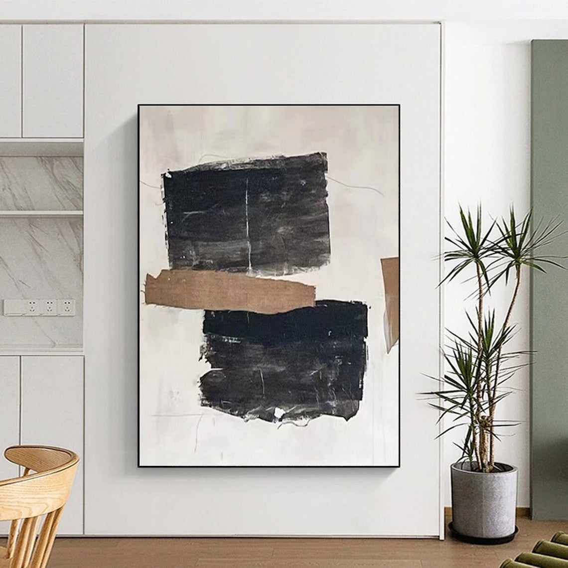 Hand-Painted Black, Brown, and White Textured Abstract Art PT703