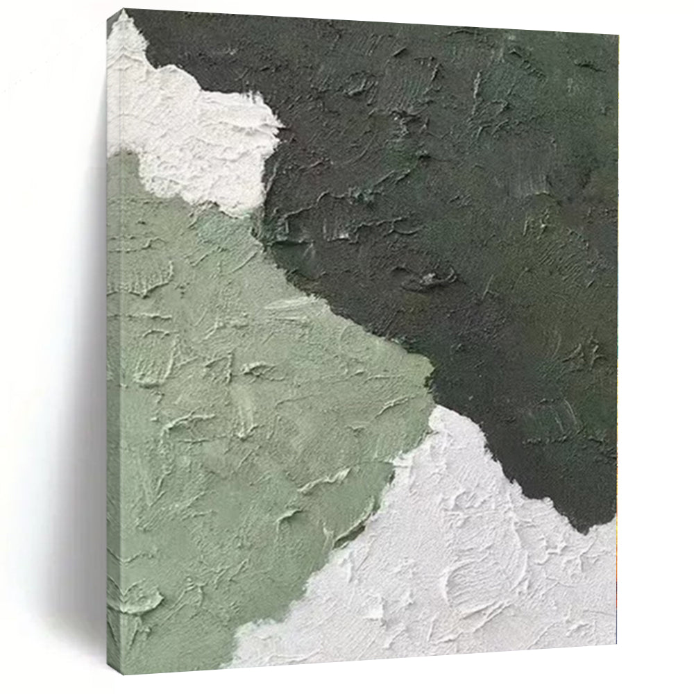 Hand Painted Art Green & White Textured Abstract Painting On Canvas PT063