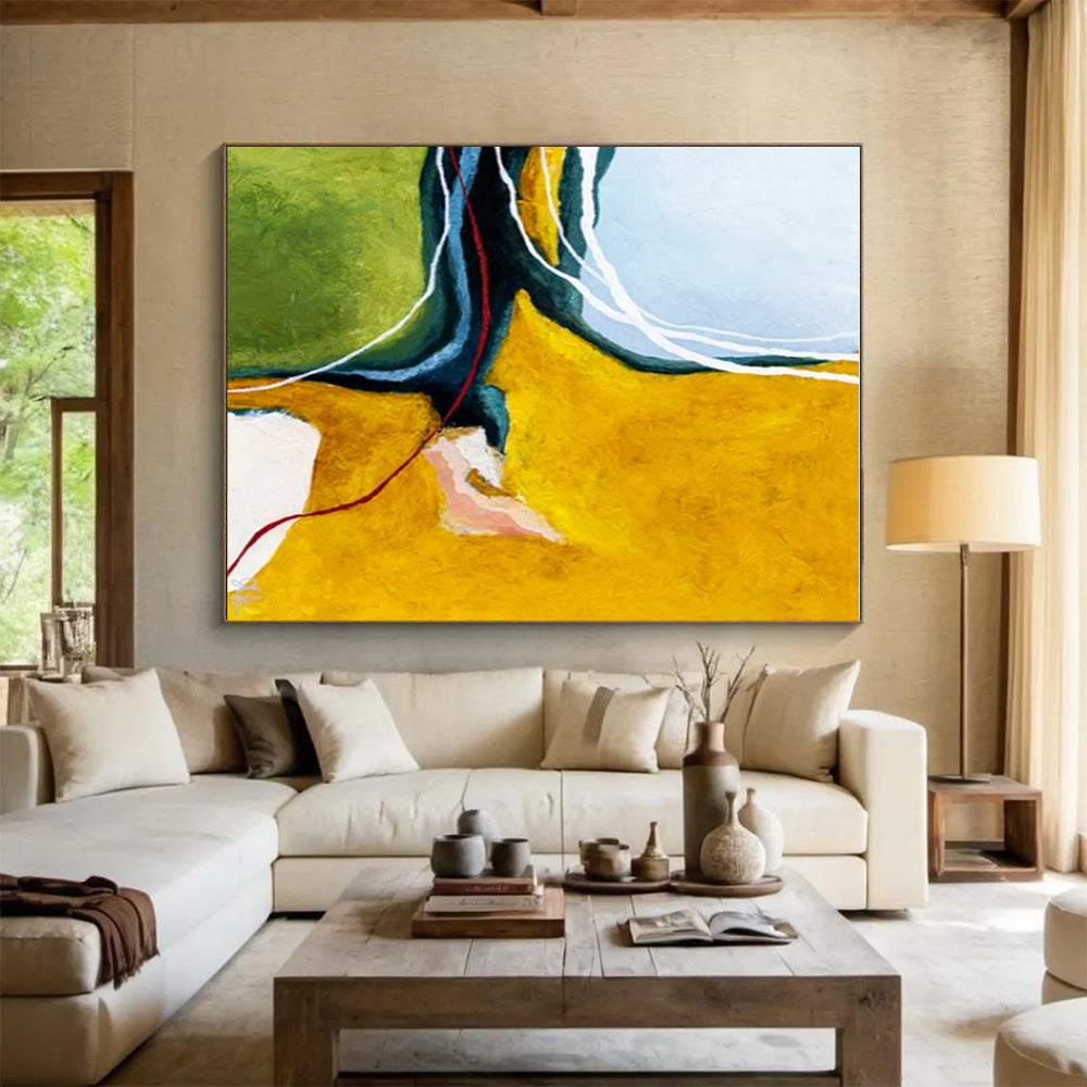 Cool Abstract Paintings Yellow, Green, and Blue Curved Abstract Art PT823