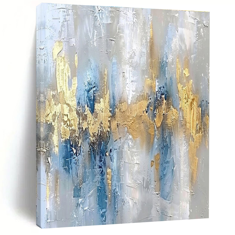 Unique Abstract Art Blue, Gold, and Gray Textured Abstract Art PT655
