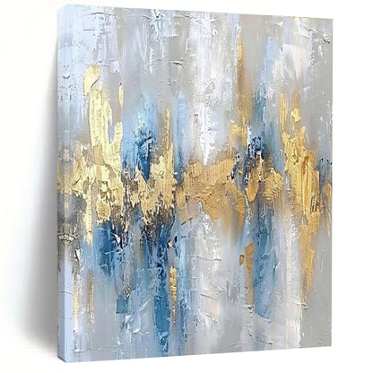 Unique Abstract Art Blue, Gold, and Gray Textured Abstract Art PT655