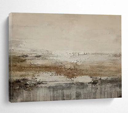 Large Contemporary Wall Art Beige, Brown, and Gray Textured Abstract Landscape Art HPS376